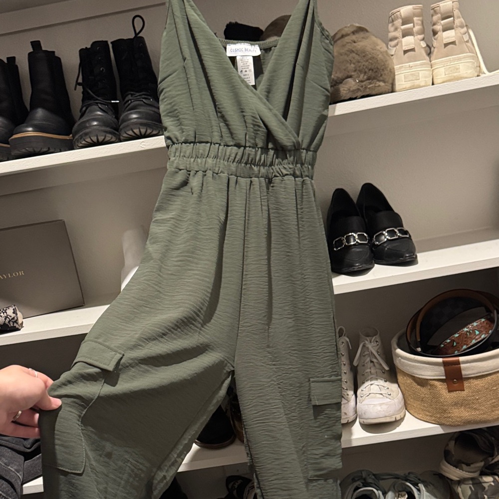 Forever 21 Olive Cargo Jumpsuit